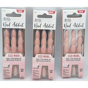 Lot 3 Ardell Nail Addict Eco Mani Press On Color Nude/ Almond Shape 3x30ct Boxes